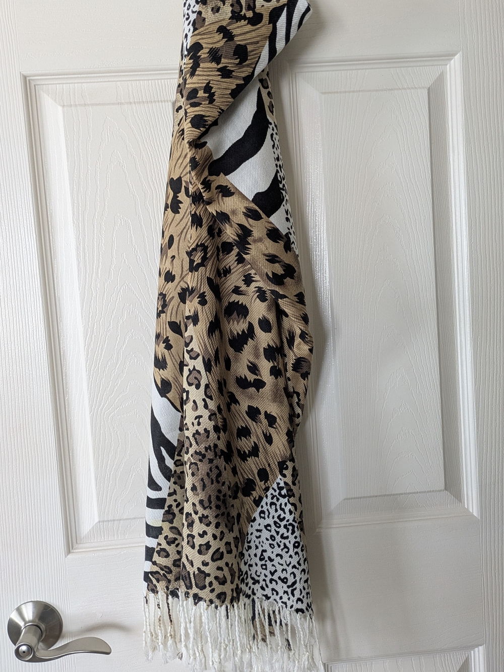 Animal Print Lightweight Scarf in Tan, Black & White